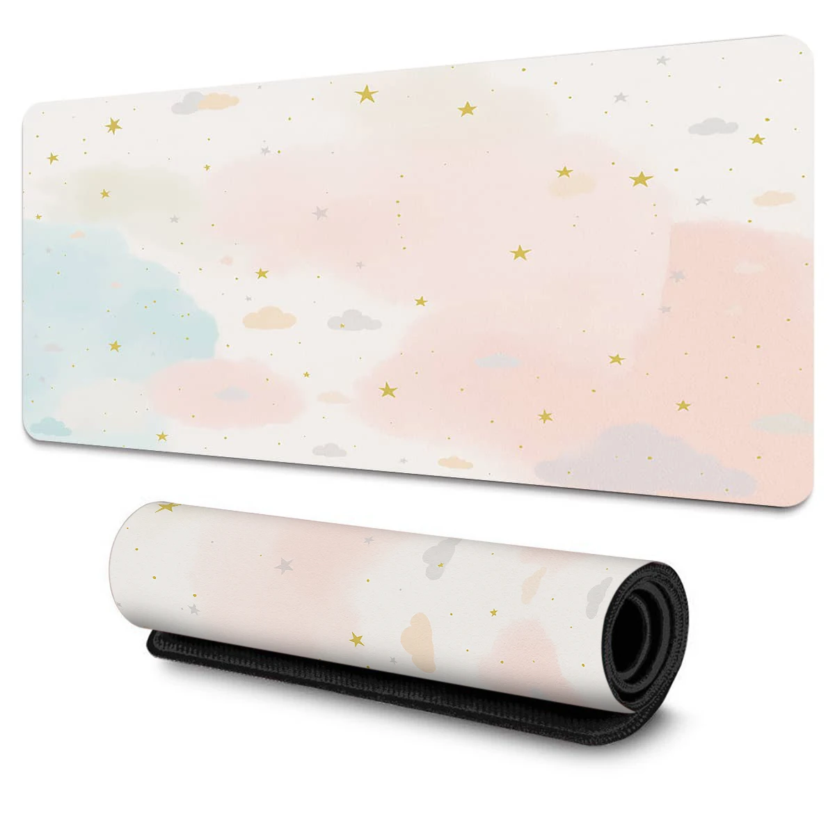 

Большой игровой коврик для мыши Pink Blue Starry, узор Dreamy Cloud, нескользящий гладкий коврик для клавиатуры для ноутбука, многофункциональный декор стола