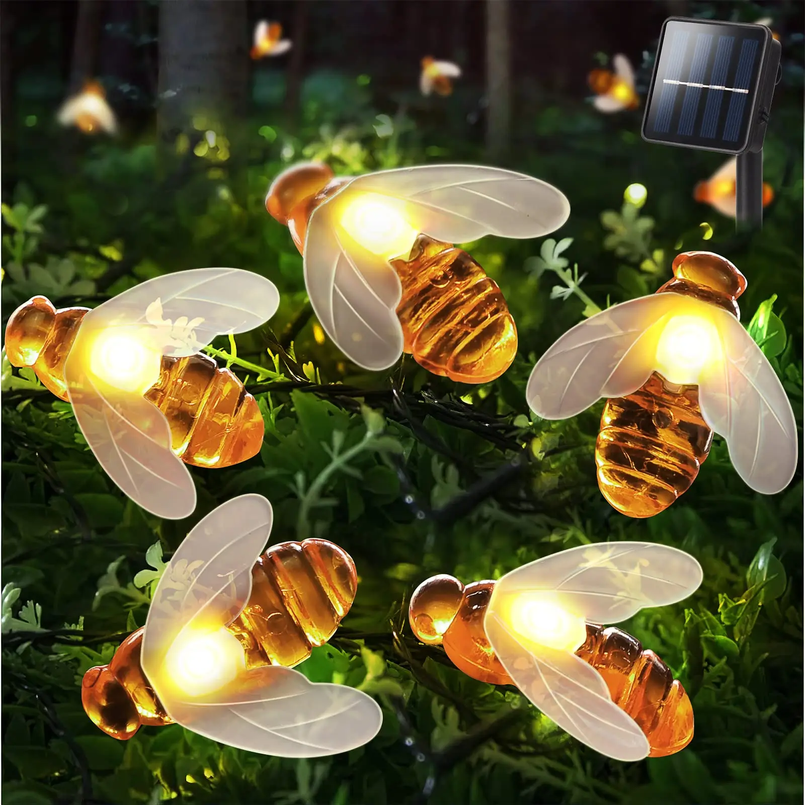 Bee Solar Garden String Lights 16FT 20LED Waterproof Simulation Honey Bees Outdoor Light for Garden Patio Yard Lawn Decor Garden