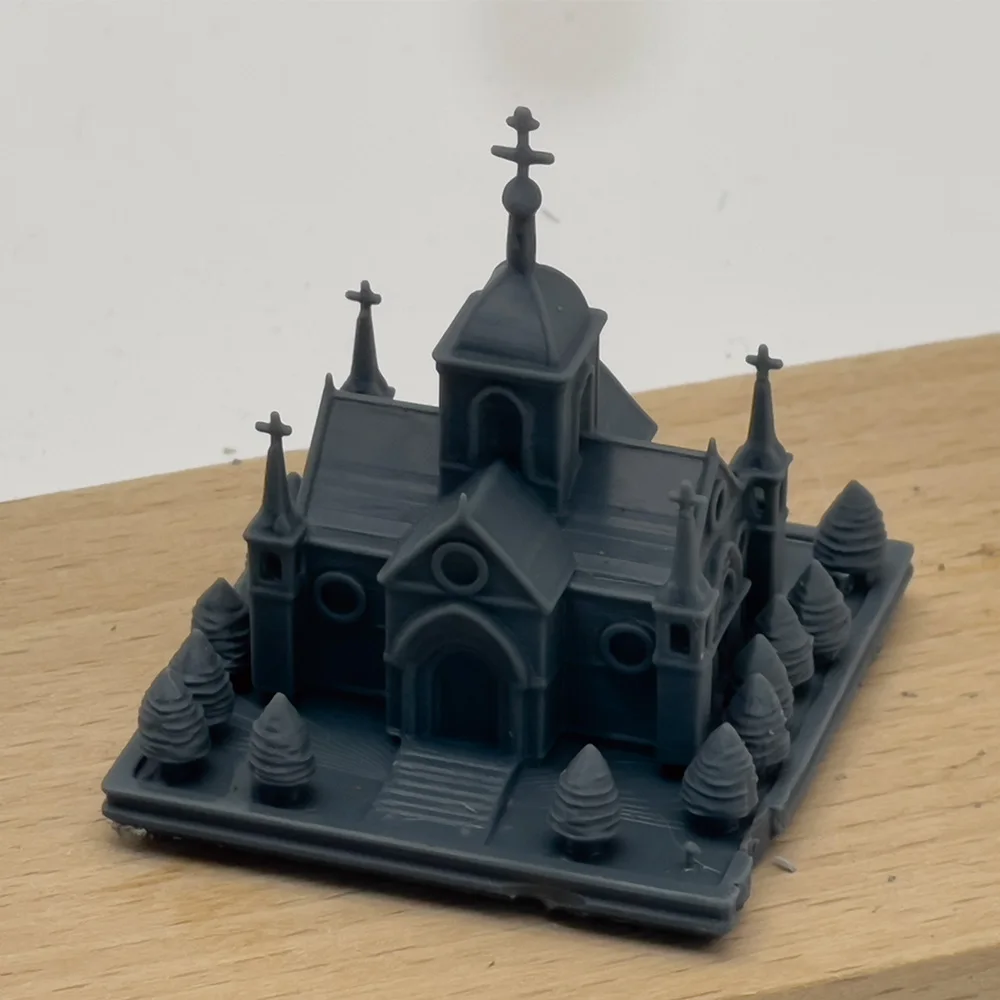 RHMG 1/- Church3 3D-gedrucktes architektonisches Modell Dekor Miniaturgebäude für Schreibtisch-Desktop-Ornament