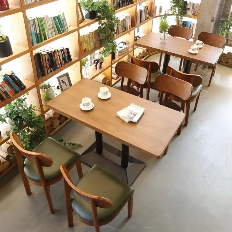 Simple and modern hamburger shop, dessert Western restaurant, solid wood dining table and chairs, milk tea shop, coffee shop, le