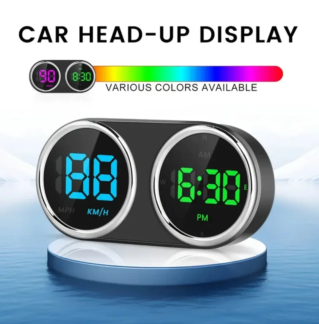 Car Motorcycle Electronic Clocks GPS HUD KM/H MPH Speed Meter 7-Color Head-up Display Plug And Play Car Electronics Accessories view 3