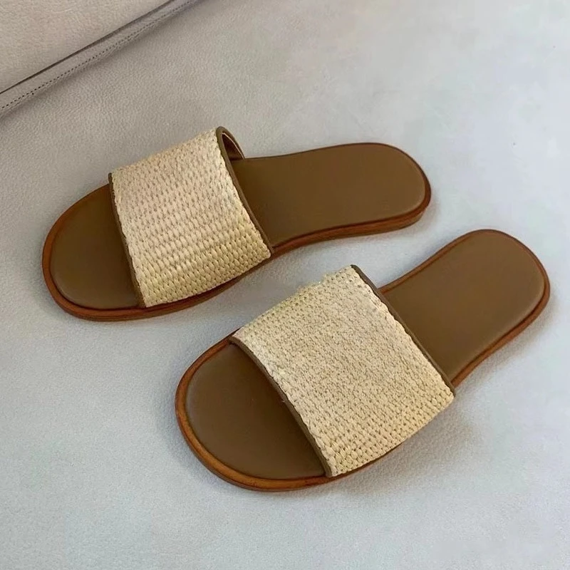 

2026 Spring Summer New Women's Braided Flatform Slides Open-Toe Sandals Single Strap Design All-Matching Euro Summer Coastal Grandmother Braided Texture Barely-There Strap Featherlight Base Non-Slip for Women Girls Beach Resort Daily Outfit
