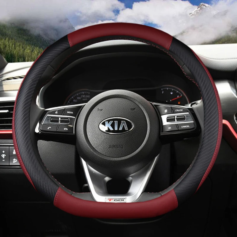 Pu leder d form auto lenkrad abdeckung für kia k5 2021 ceed gt stonic gehen sportage 2021 2020 2019 2018 2017 gt sport – Detail 2