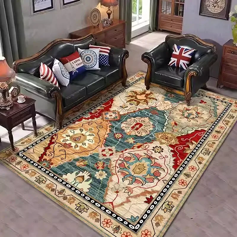 

Boho Area Rug, Soft Washable Vintage Carpet for Living Room, Bedroom & Dining Room, Non-Slip Neutral Home Decor Mat