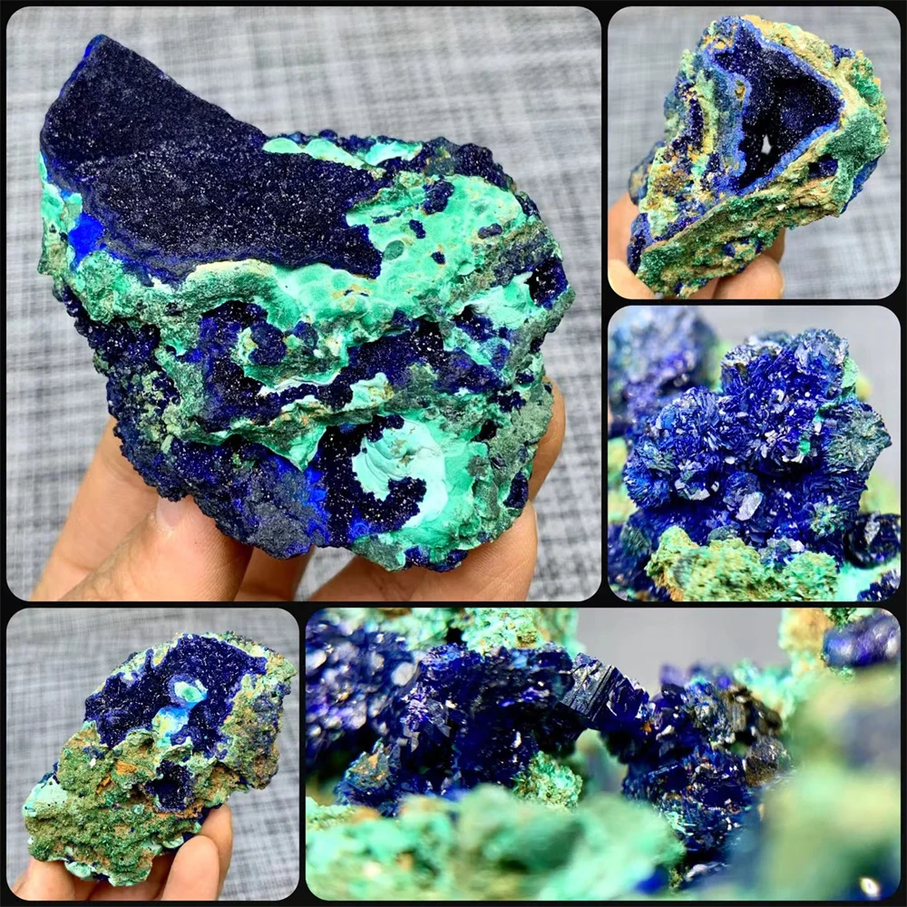 

Natural Azurite Malachite Geode Quartz Crystal Geode Cluster Mineral Specimen Teaching Research Stone Collectible