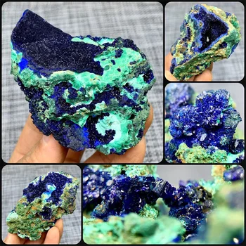 Natural Azurite Malachite Geode Quartz Crystal Geode Cluster Mineral Specimen Teaching Research Stone Collectible