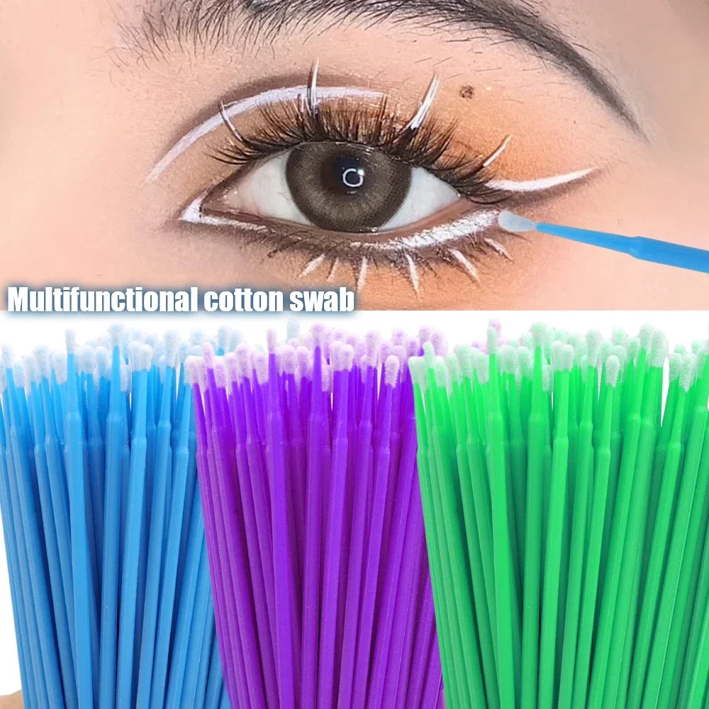 100Pcs Disposable Multi-functional Microbrush Nano Cotton Microswabs Eyelash Extension Glue Cleaning Brushes Applicator Sticks