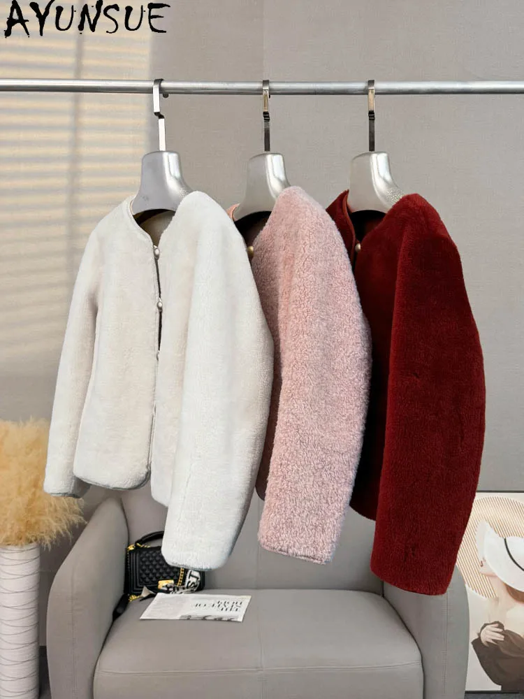 AYUNSUE 100% Naturalna Wełna Damska Kurtka Modna Kurtka z Granulowanego Futra Jagnięcego Odzież Damska Wysokiej Jakości Okrycia Wierzchnie Ropa Para Mujer