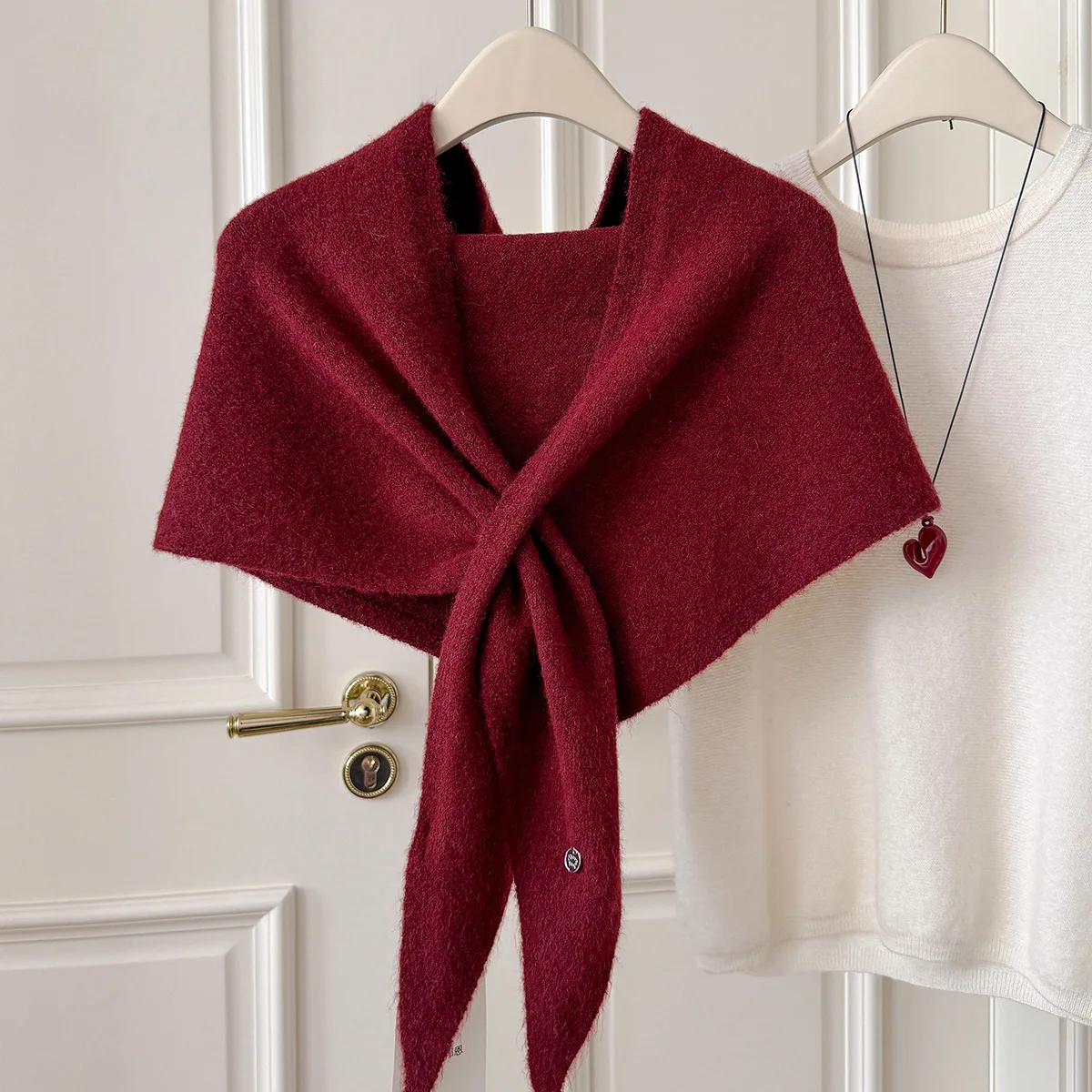 Soft Fuzzy Wool Mix Knitted Shoulder Shawl Front Cross Twist Wrap Chic Ladies Top Matching Light Layering Fashion Ornament