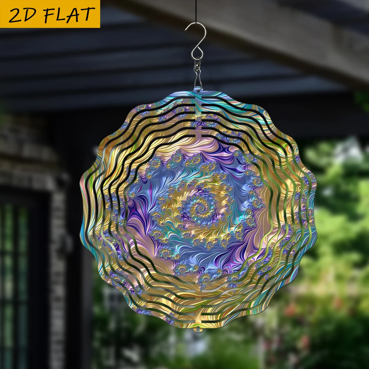 3D Colorful Abstract Spiral Wind Spinner - 10 Inch Double Sided Metal Art with 360 Swivel Hook for Indoor Outdoor Garden Gift
