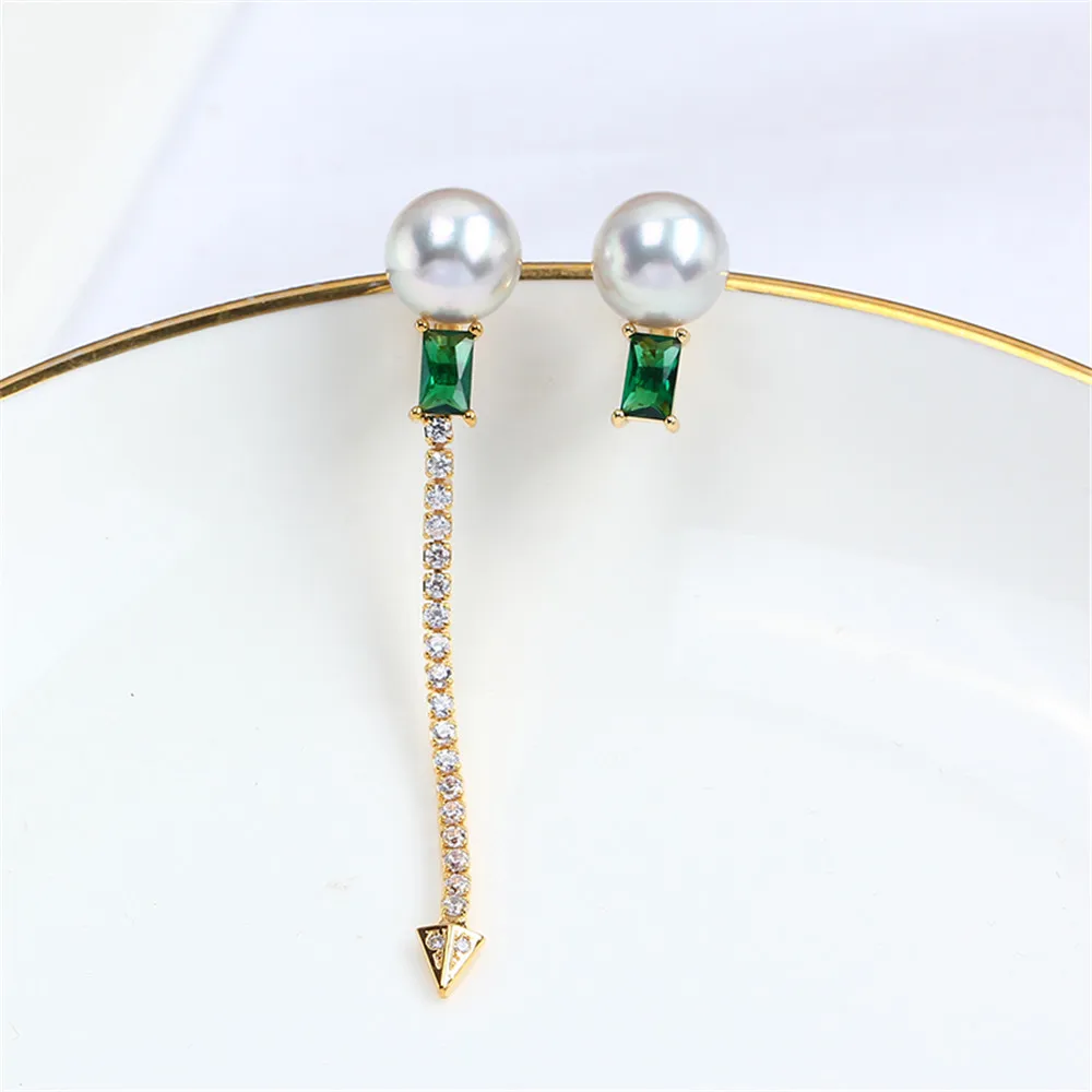 

S925 Silver Needle Exquisite AB Tassel Two Wear Pearl Earrings 14K Gold Wrapped Earstuds with Empty Support DIY Accessories