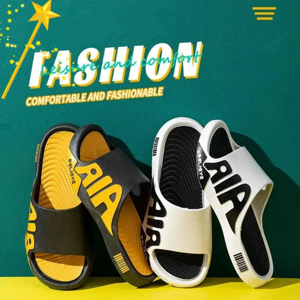 New Summer Mens Sliders EVA Soft Outdoor Beach Walking Slippers Flat Anti-slip Shower Slippers Male Thick Sole Flip Flops