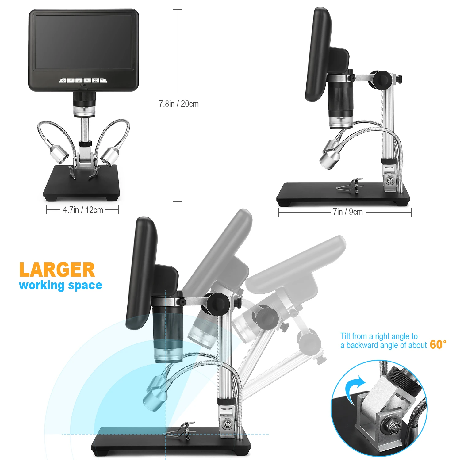 Andonstar Digital Microscope AD207 3D Long Object Distance Microscope Soldering Tool for Phone/PCB/SMD Repair with Image Rotat