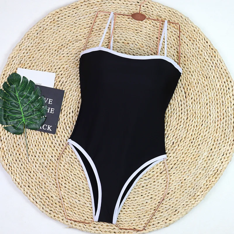 

Women's Simple Black and White Classic Patchwork Backless Swimsuit One-piece Bikini Tankini Swimsuits Women Swimwear