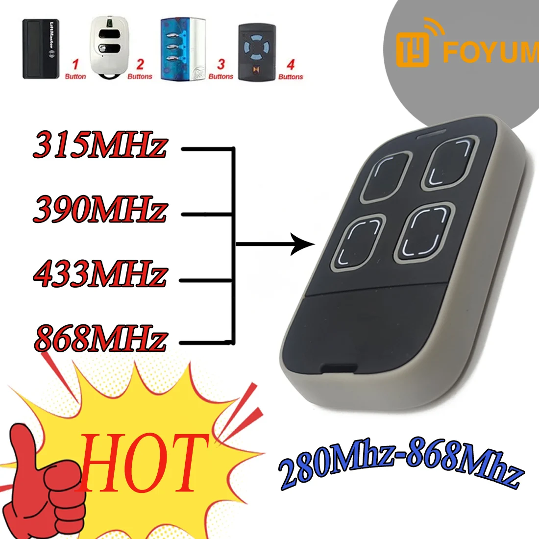 Foyum Wireless RF Multi Frequency 250-868mhz Face to Face Universal Remote Control Clone Gate Remote Control Key Duplicator