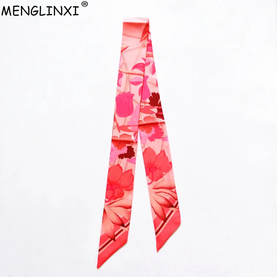 Tulips Floral New Design Silk Scarf 2024 Brand Scarf Women Skinny Bag Hair Neck Scarf Foulard Femme Headband For Ladies