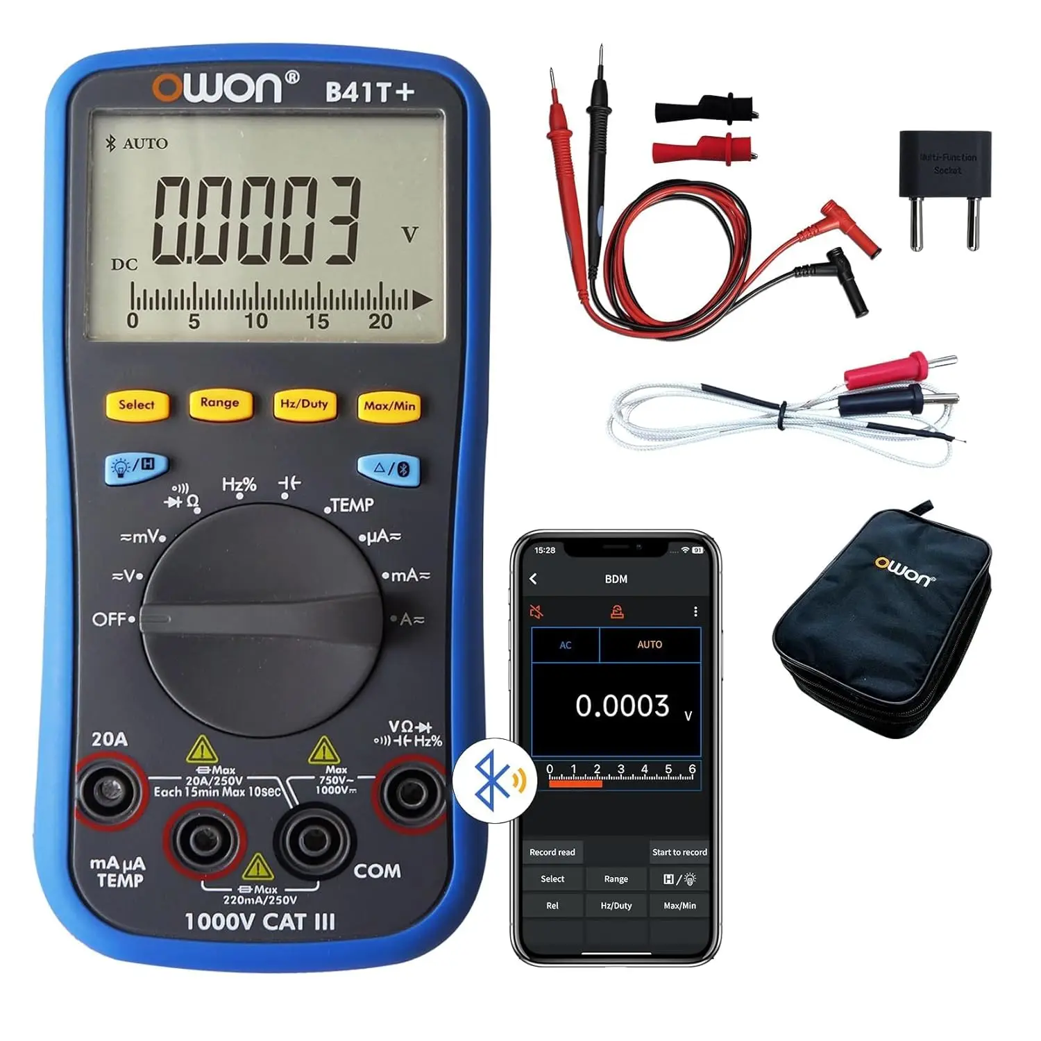 

B41T+ Bluetooth Multimeter Auto-ranging TRMS 22000 Counts Volt Meter for AC/DC Voltage, Current, Resistance, Continuity, Capacit