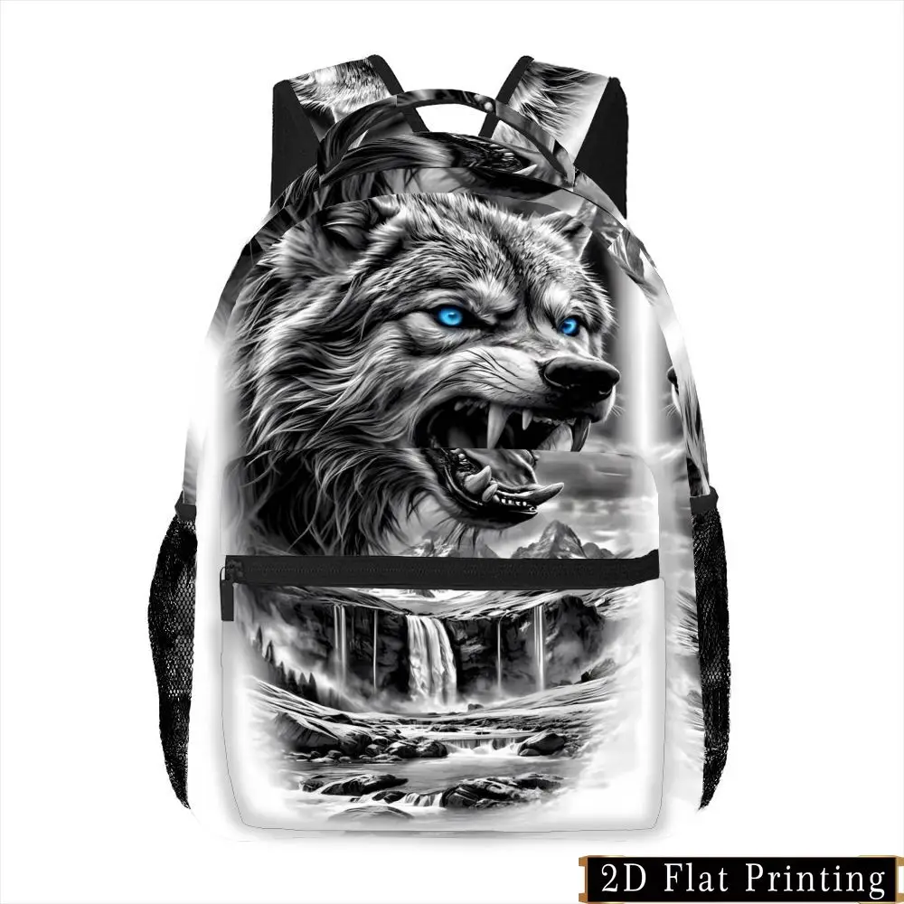 1pc Wolf Head Waterfall Pattern Casual Men'S Washable Backpack Versatile for Commuting And Fashion Street Photography