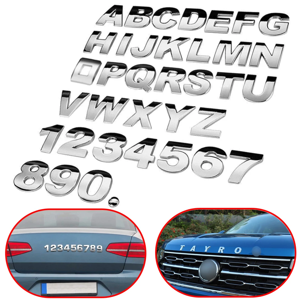 3D Metal Alphabet Silver Badge Chrome Silver Letters Numbers Logo Car Stickers Automobiles Car Accessories Stickers Decoration