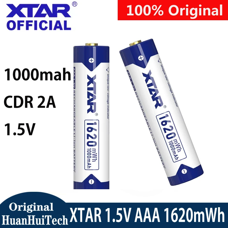 Оригинальные литий-ионные перезаряжаемые батарейки XTAR 1.5V AAA 1620mWh 1000mAh CDR 2A с низким сопротивлением, длительным сроком службы и светодиодным индикатором.