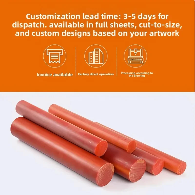 Orange Red Bakelite Rod Black Resin Rod Solid Insulation Bar Diameter 1-100mm High Strength Phenolic Rod