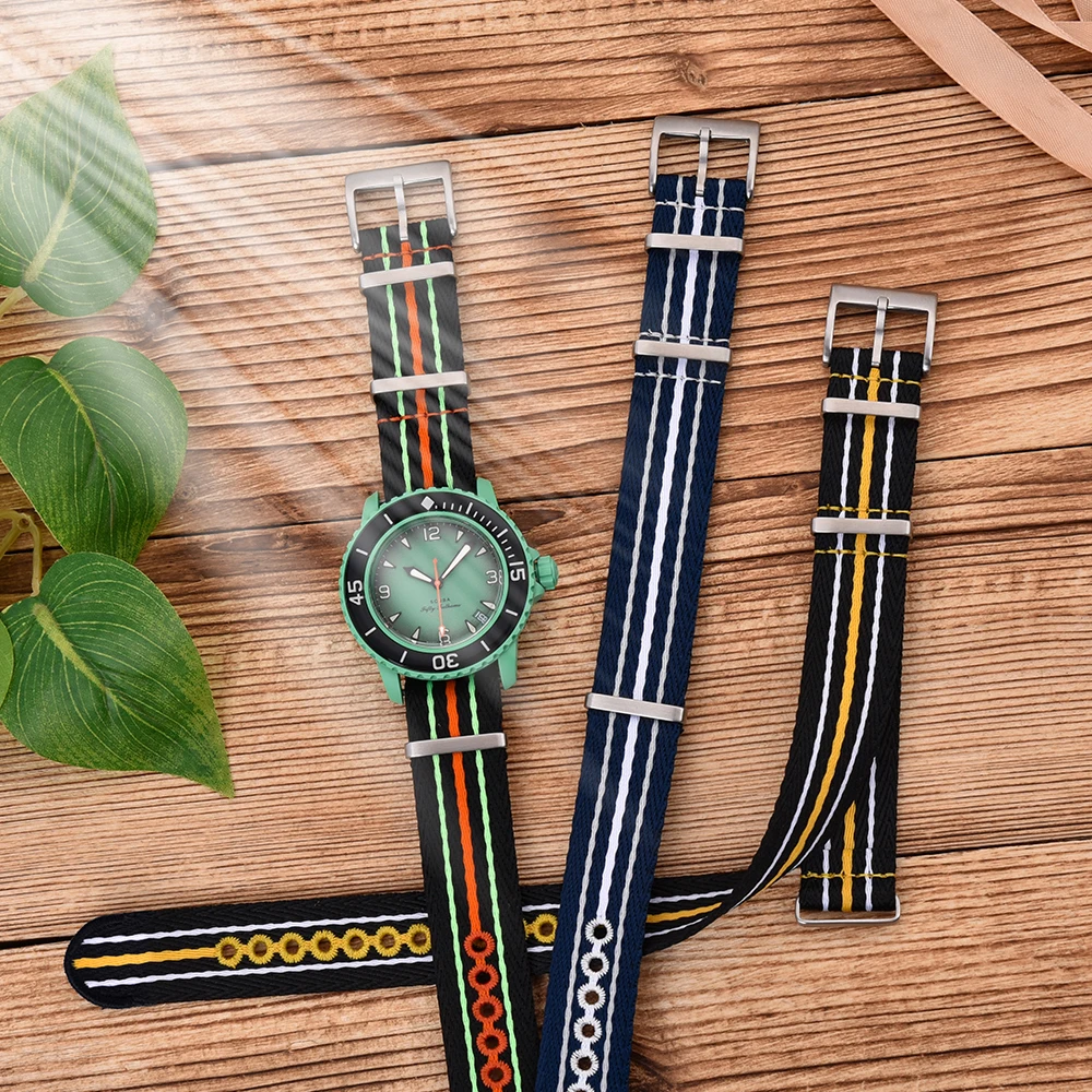 20mm 22mm Luminous Recycled Nylon Watchbands Embroidery Woven Eco-friendly Nylon Watch Straps For Scuba Fifty Series Watches