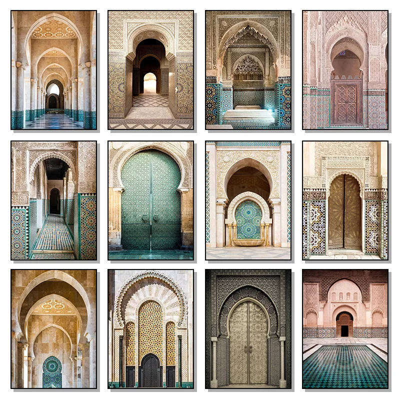 Morocco Door Arabic Decorative Paintings Architecture Canvas Posters Islamic Wall Art Pictures Prints for Living Room Home Decor