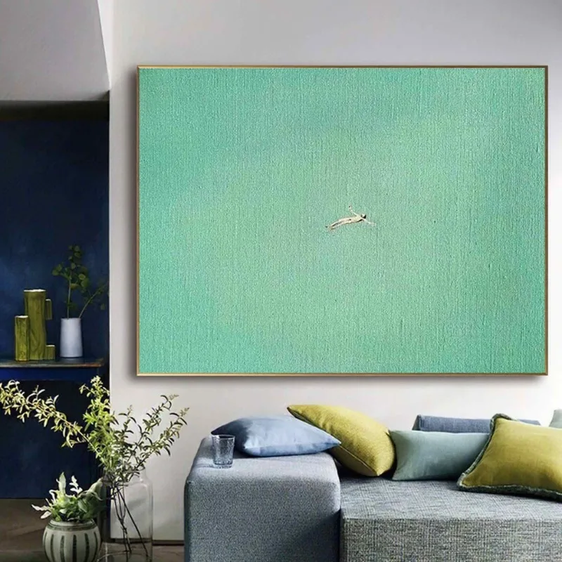 السباحة في البحر الأخضر المحيط المشارك خمر الأخضر الحد الأدنى المشهد عطلة البحر حائط لوح رسم ديكور فني للمنزل