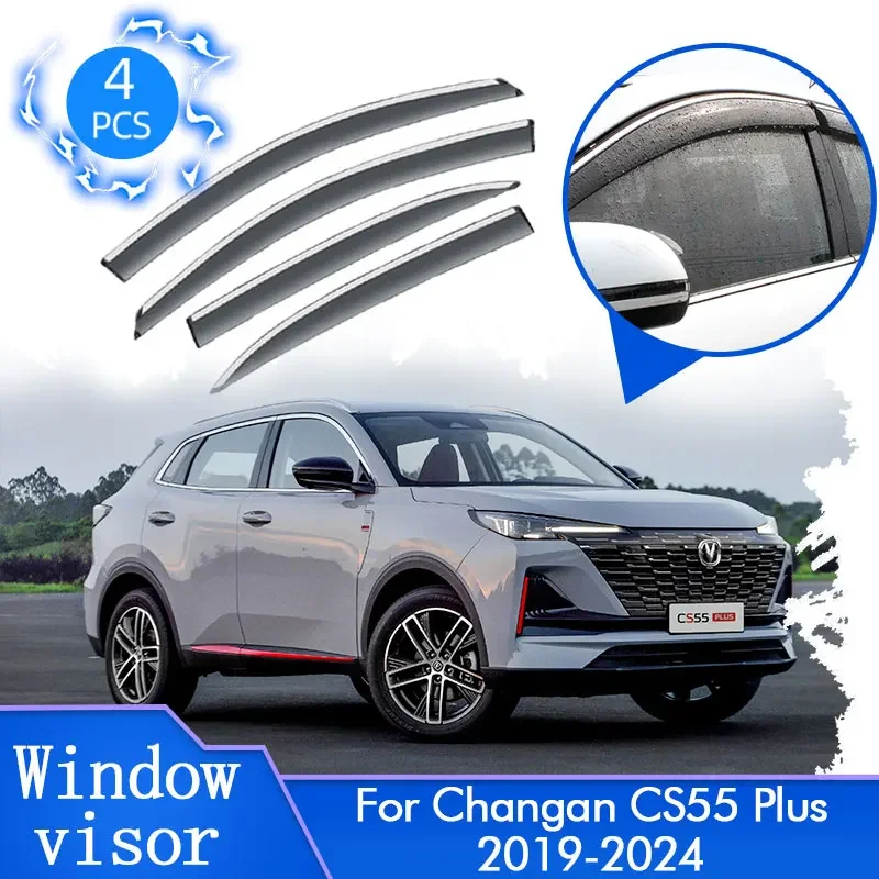 For Changan CS55 Plus MK1 2019~2024 Sun Black Window Visor Smoke Deflector Guard Awning Cover Protector Windshield Accessories