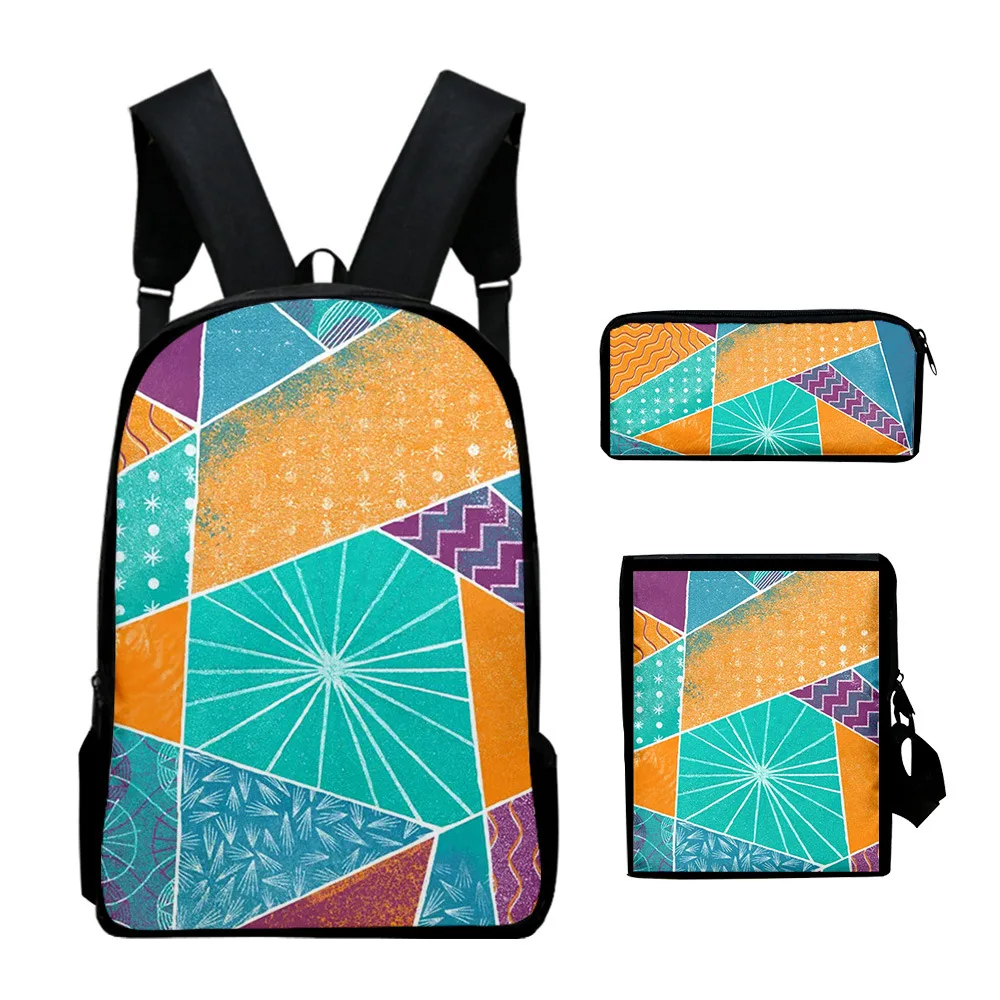 

Harajuku Popular Creative color blocking 3D Print 3pcs/Set School Bags Laptop Daypack Backpack Inclined shoulder bag Pencil Case