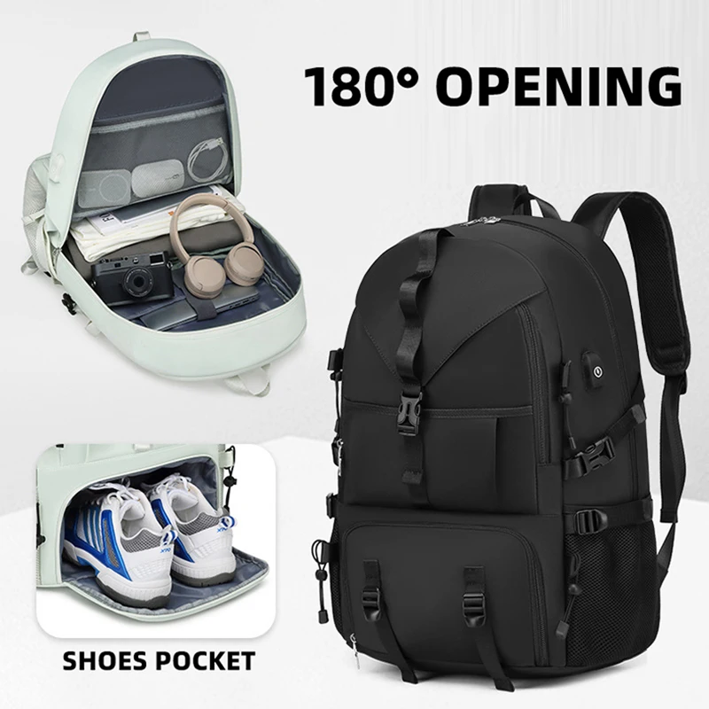USB Travel Duffel Backpack Large Capacity Gym Sports Outdoor Hiking Climbing Camping Daypack Shoes Pocket Short Trip Laptop Pack