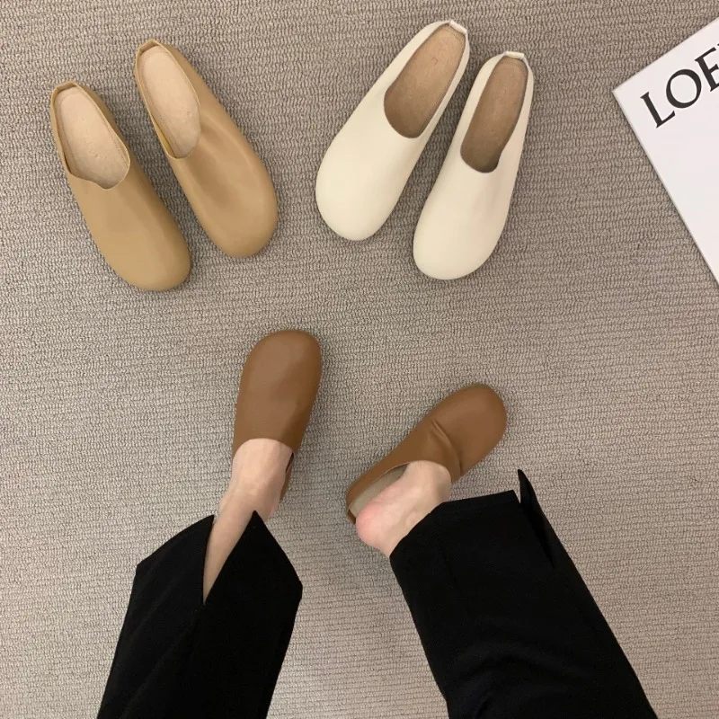 Mules Slippers Women Shoes Khaki Casual Slippers Flat Cover Toe Slides Platform Loafers Comfortable Versatile Women\'s Pantofle