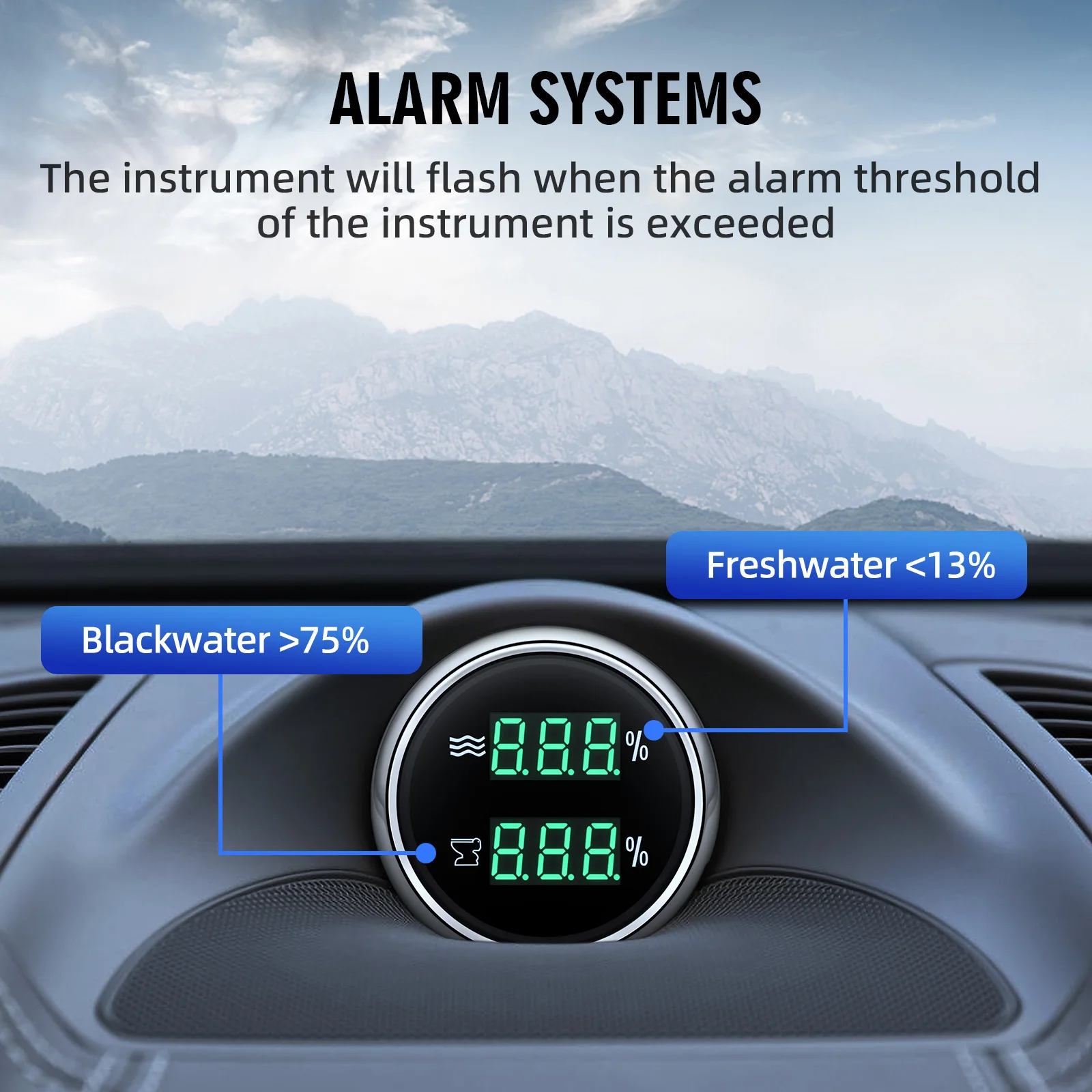 52mm Dual-Gauge-Wasserstandsanzeige 2-in-1 Abwasserstandsmesser mit Alarm Digital für Kraftstoffstandsensor 0-190ohm Auto Boot Yacht – Detail 4
