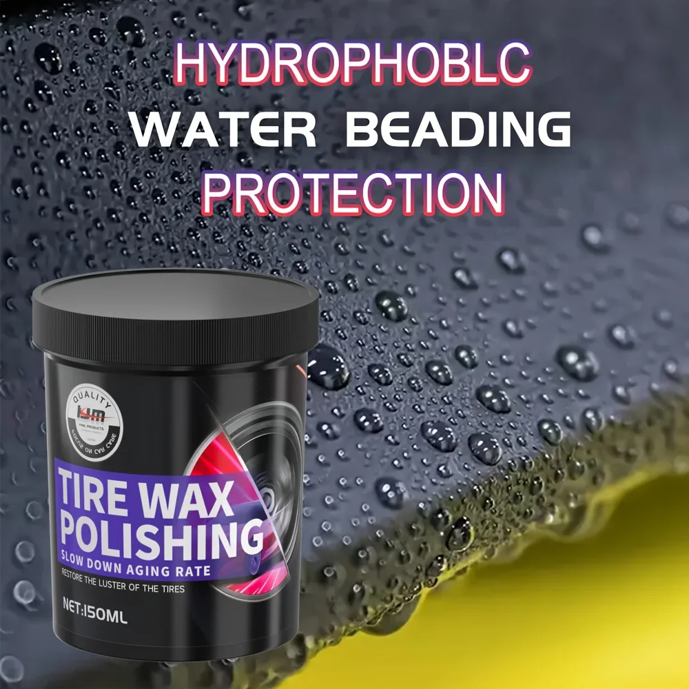 NEW Tire Wax Polish 150ML with Application Sponge - Restores Shine, Protects & Renews Rubber, Plastic & Vinyl - Hydrophobic