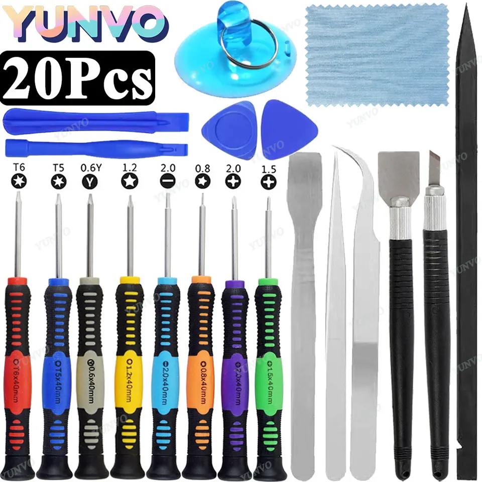 Juego de 20 destornilladores de precisión magnéticos, kit de reparación de teléfonos con puntas Pentalobe Torx Phillips y herramientas de apertura para iPhone 2