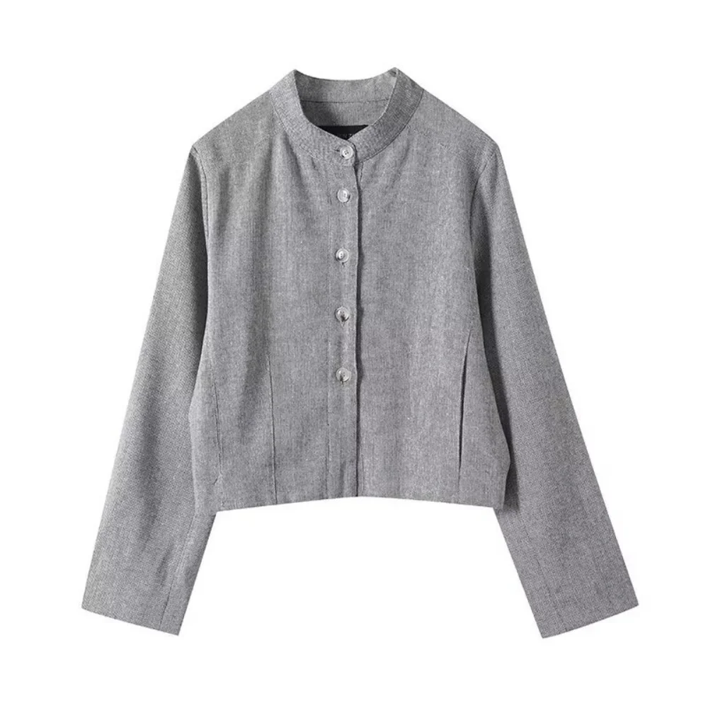 

UNIZERA women's relaxed stand up collar short jacket with buckle decoration for spring and summer new casual women's clothing