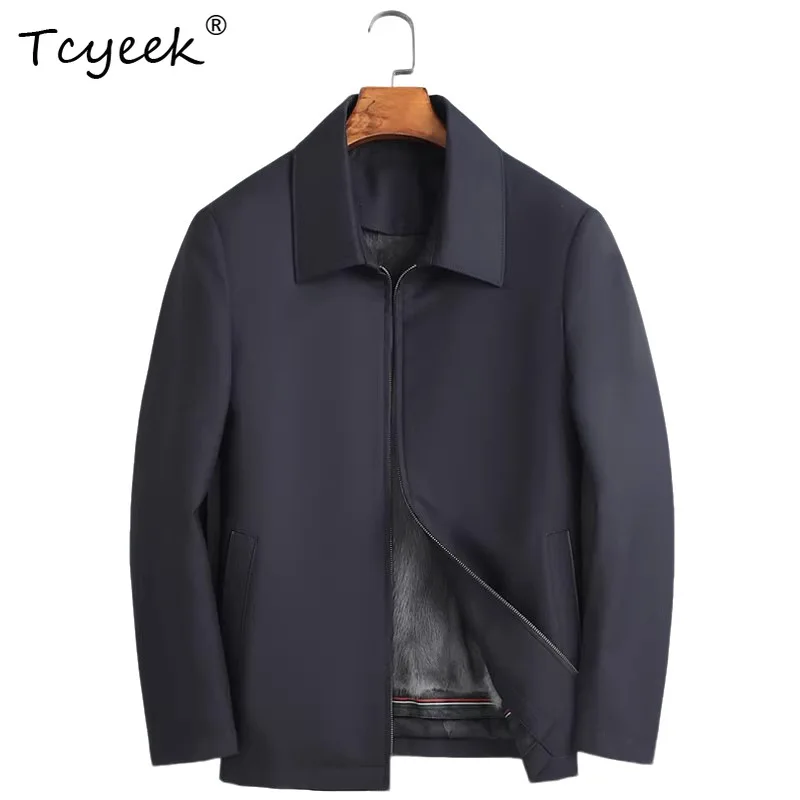 Tcyeek Winter Mink Fur Liner Detachable Fur Parka Men High-end Natural Fur Mens Warm Clothes Short Mens Coats and Jackets Roupas