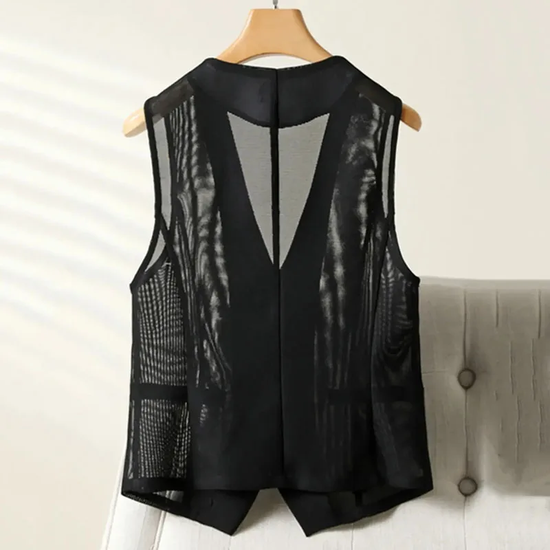 

Summer Blazers Vest Female 2024 New Fashion Short Mesh Sleeveless All-match Causal Blazers Waistcoat Female Jacket