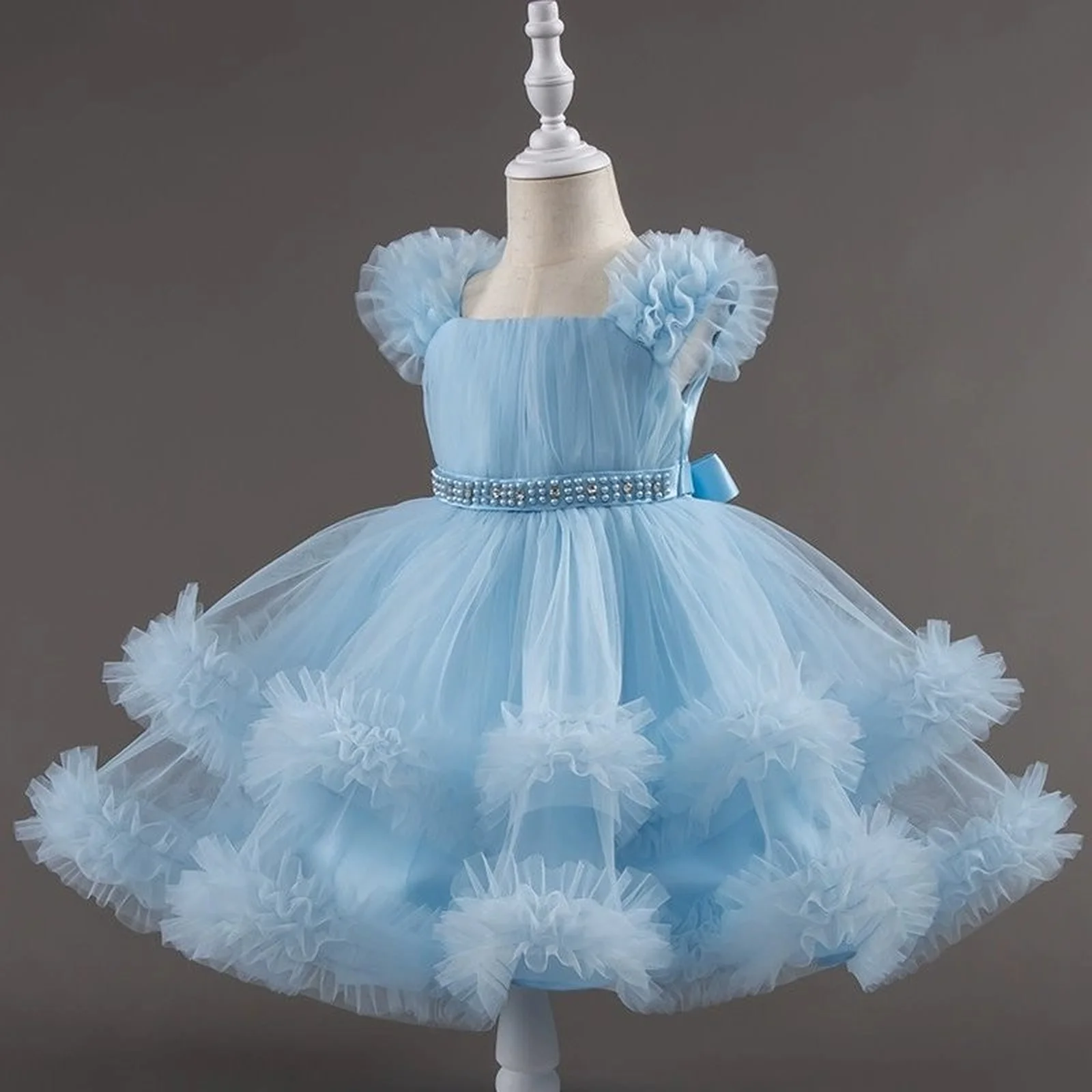 

1-7 Years Fashion Solid Color Princess Dress for Girls Lace Mesh Sleevelss Children Girls Party Dress Summer Girl Dresses