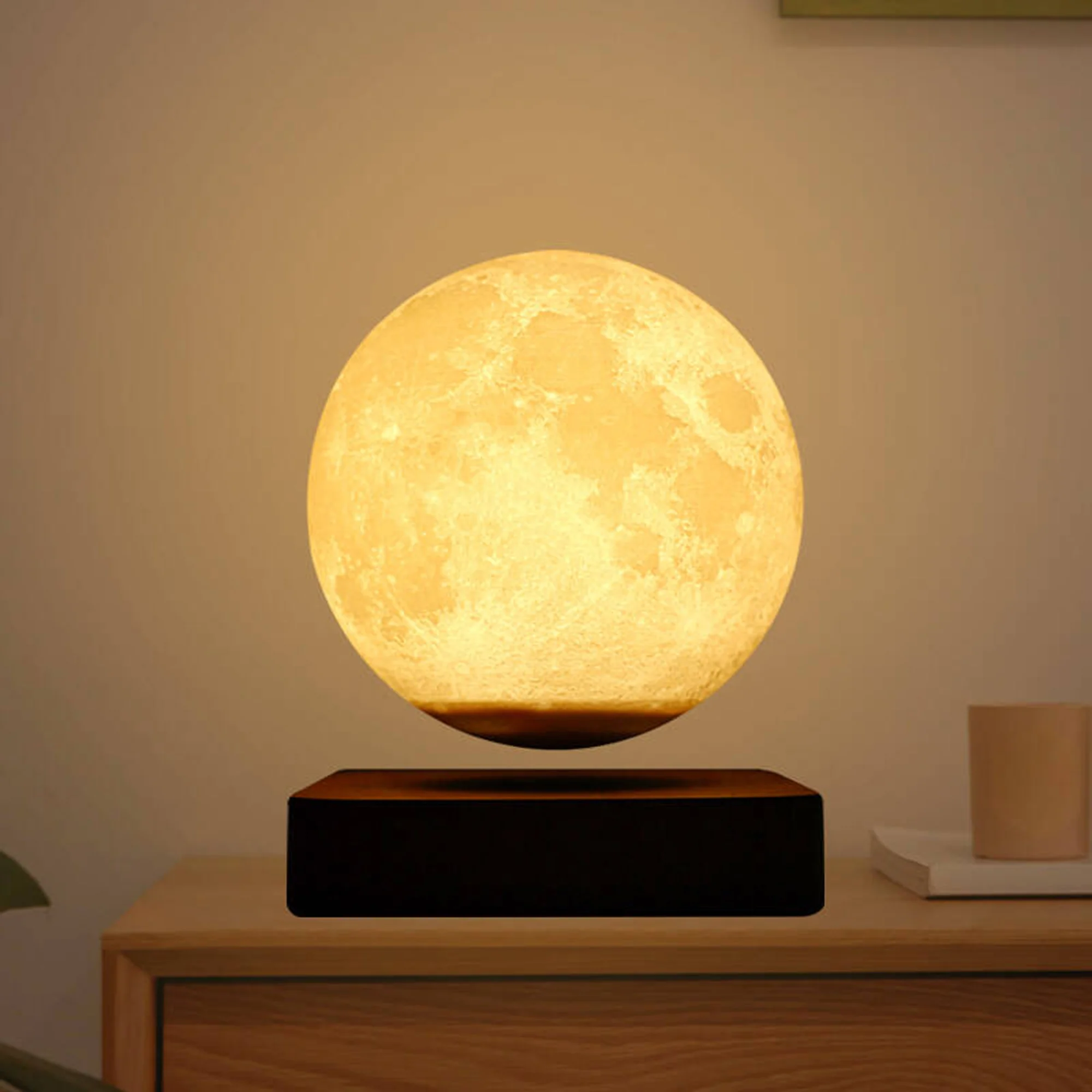 Minimalist Magnetic Levitation Moon Lamp — 3D-Printed Lunar Design, Touch-Control LED Night Light for Desk, Bedside or Shelf. So view 6
