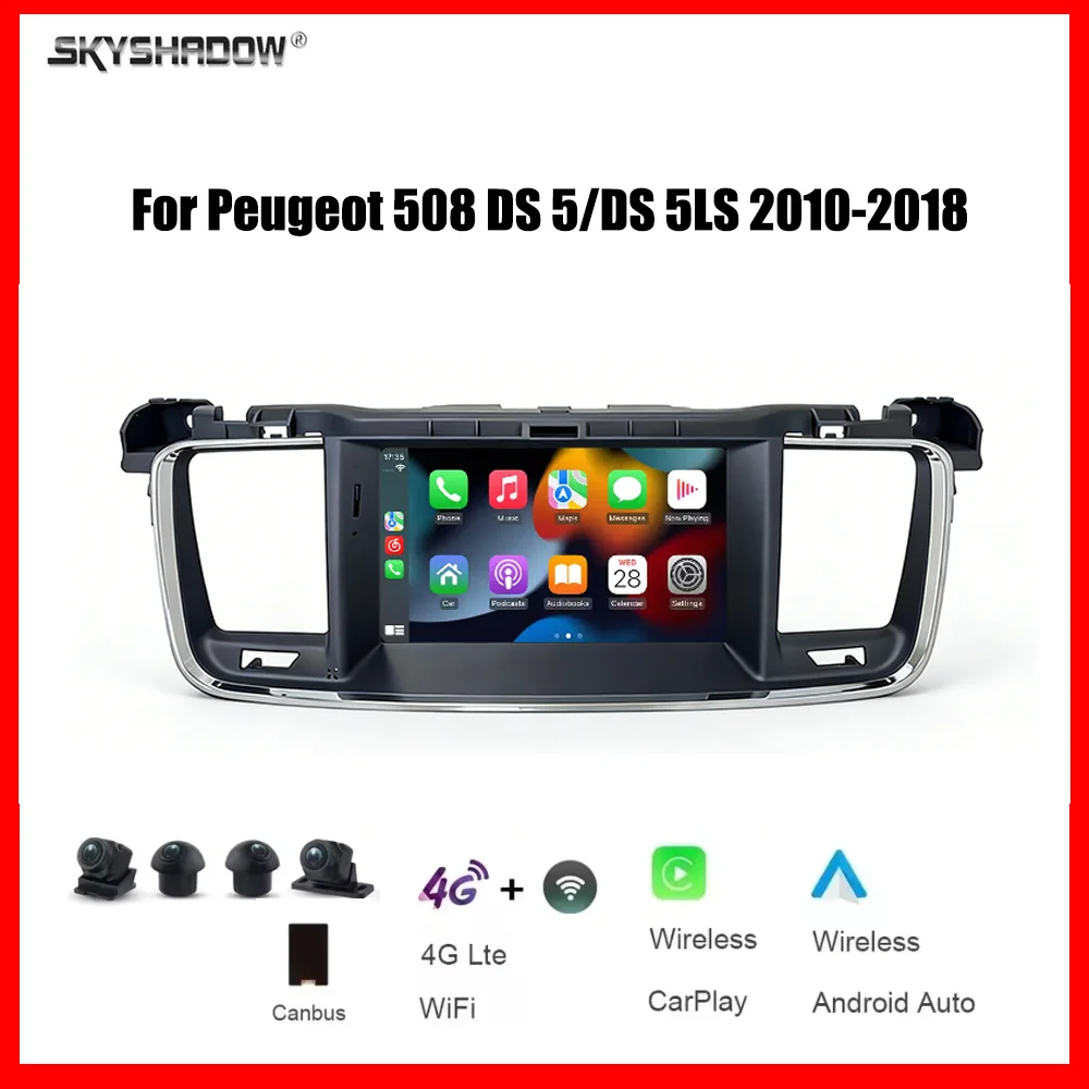 

7" CarPlay Android 8 Core 12G+256G multimedia player 4G Bluetooth GPS Navigation car radio For Peugeot 508 DS 5/DS 5LS 2010-2018