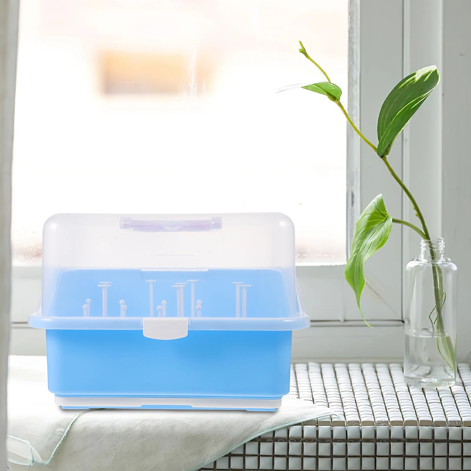 

Premium Bottle Storage Box With Cover Drain Board Dustproof Portable Bottle Drying Rack For Pacifiers Tableware