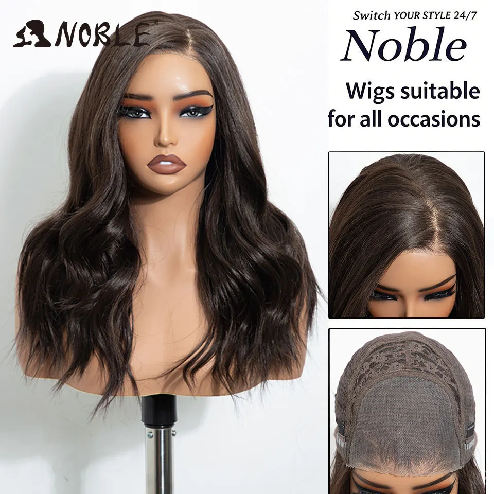 Edle synthetische Lace-Front-Perücke, 6x4, mit freiem Scheitel, vorgezupfte, gewellte Perücke, 18 Zoll, gewellte, gestufte Perücke, Ombré-Braun-Blond-Perücken für Damen. – Detail 7