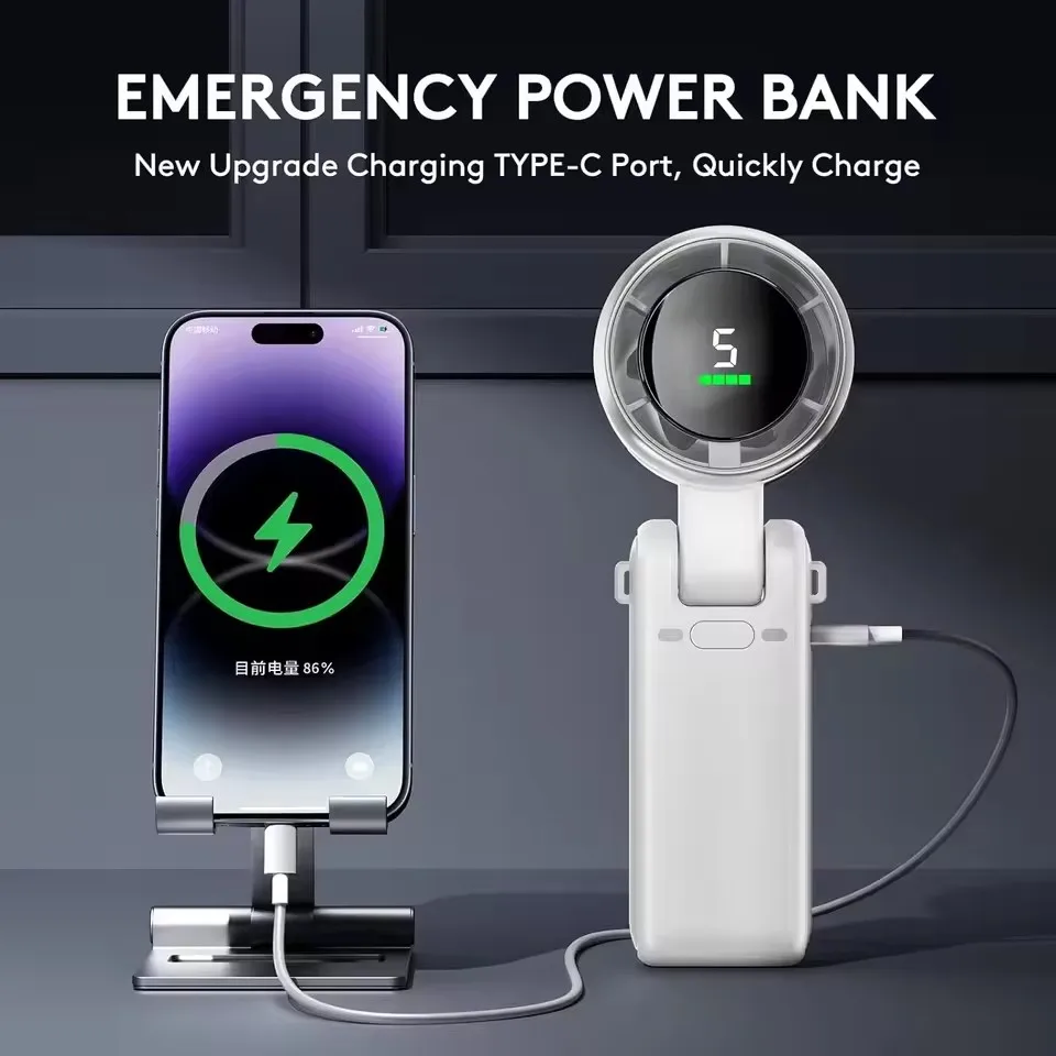 Kipas Mini Desktop Lipat 180 Derajat Luar Ruangan Leher Gantung Mini 10000MAh Kipas Turbo Kuat Kecepatan Tinggi Lipat Genggam