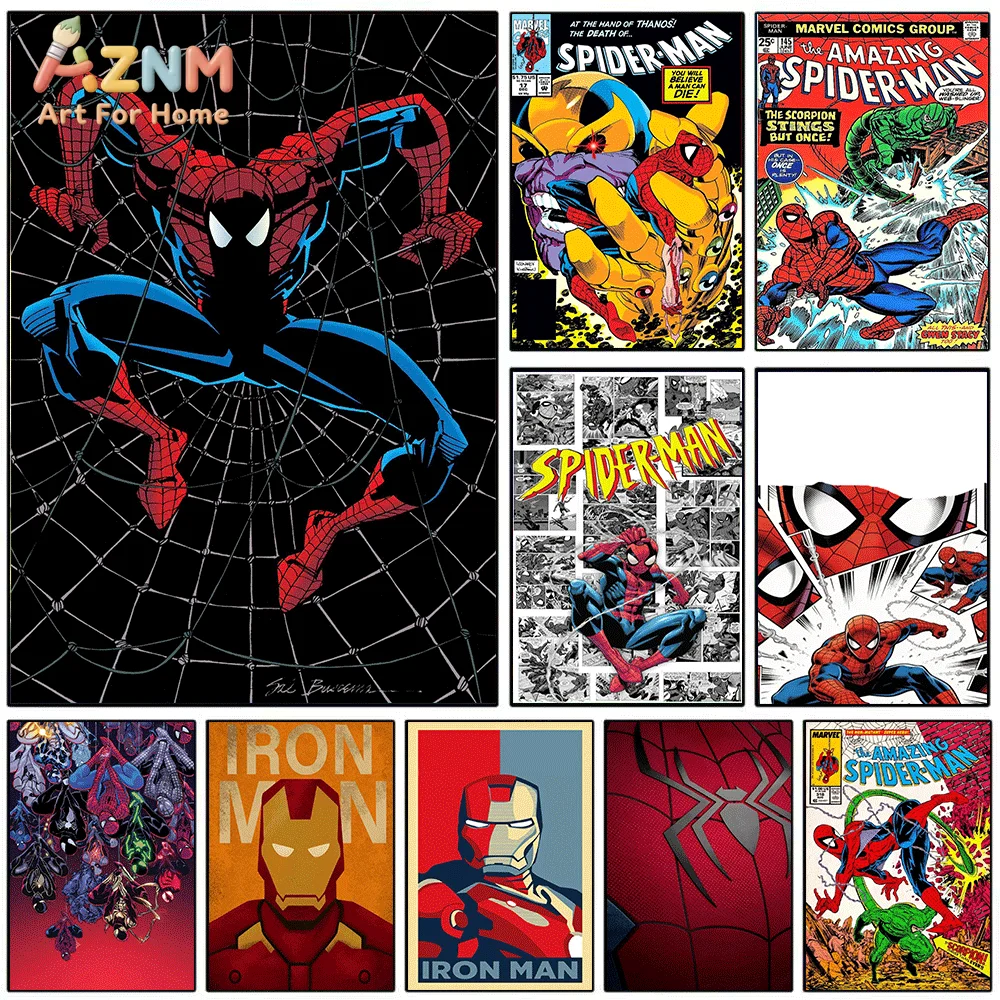 Resin Art On Canvas - AZNM Spiderman Jumping On Large Spider