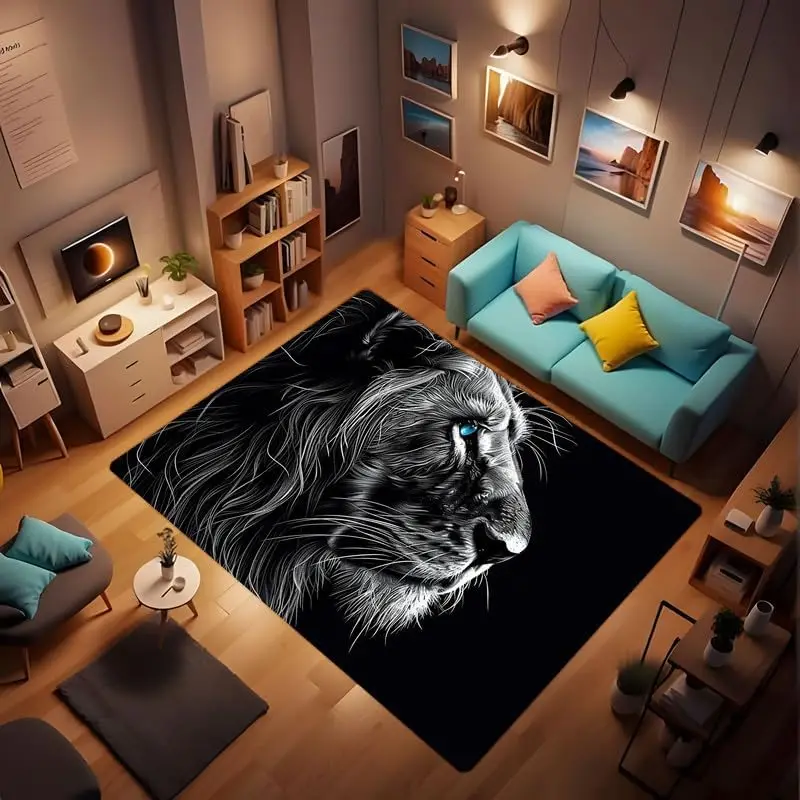 

Chic Living Room Lion Area Rug, Bedroom Yellow Floor Rug, Room Decor Vintage Lion Print Indoor Area Rug Home Decor Area Rug