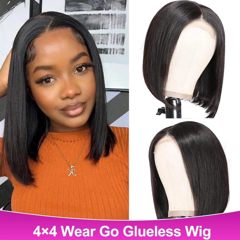 

Glueless Wigs 4x4 Wear And Go Bob Wigs For Women Straight Human Hair 180% Density Ready To Go Bob Wigs Pre Cut Lace Air Wig Sale