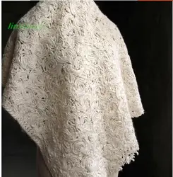 Original beige irregular fabric,wool knitted three-dimensional fabric,perspective hollow texture fabric,clothing designer fabric