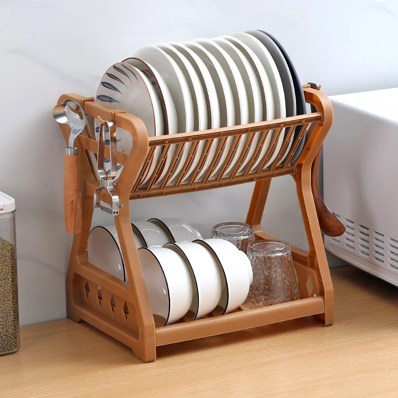 

Multi Functional Storage Rack for Household Plastic Kitchen Double-layer Bowls Chopsticks and Knives for Draining Water