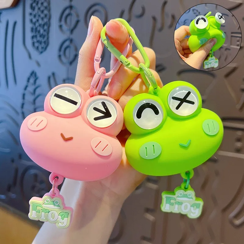 Key Chain Cute Eyeball Blowing Frog Stress Relief Keychain Portable Toy Squeeze and Play Creative Gift Silicone and Hardware